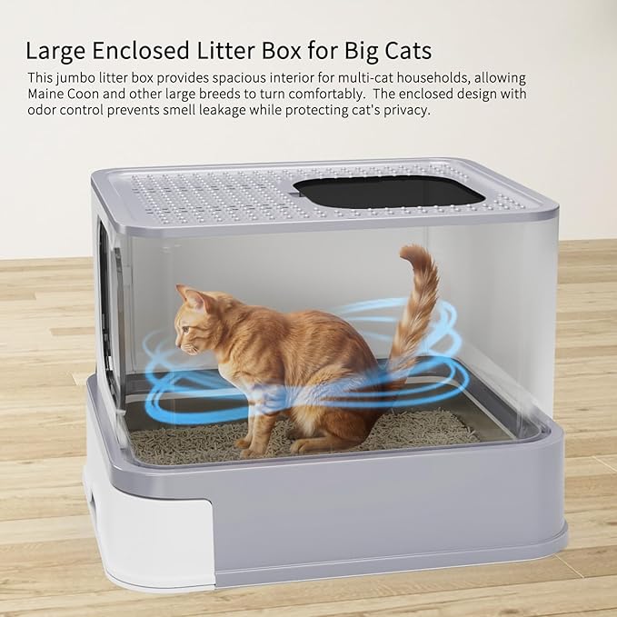 RIZZARI Stainless Steel Cat Litter Box: Large Leak-Proof Odor-Free Design - XXL Gray - for Indoor Cats Pet Owners Solution