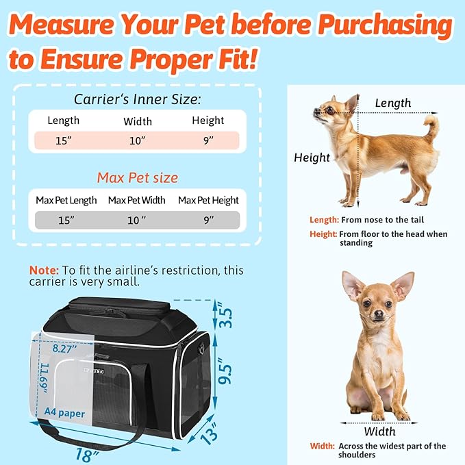 Petskd Top-Expandable Pet Carrier with Wheels 18x13x9.5 Inches Southwest Airline Approved, Soft-Sided Carrier for Small Cats Dogs with Locking Safety Zippers and Anti-Scratch Mesh(Black)