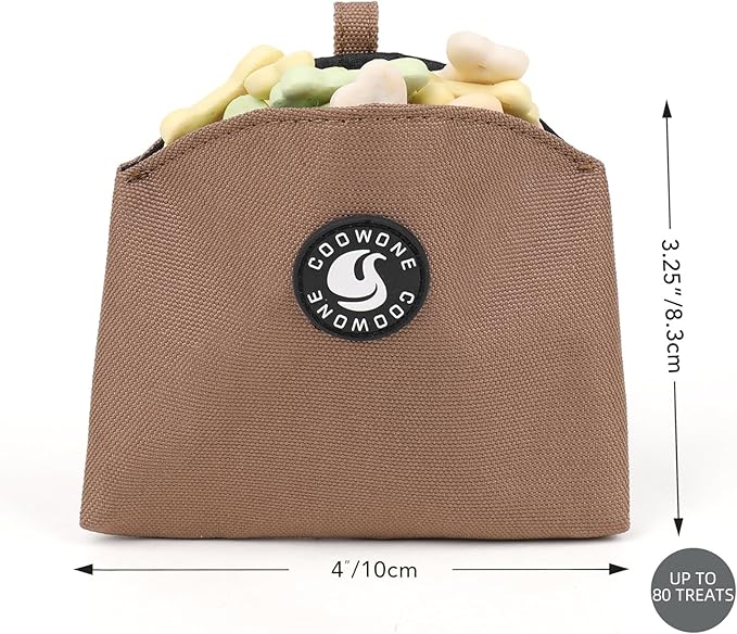 COOWONE Dog Treat Pouch Magnetic Closure Small Dog Training Treat Pouch Pocket Sized Small Dog Treat Pouch with Clip (Coffee)