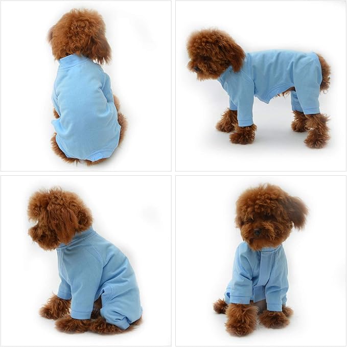 Lovelonglong Four Feet Dog Lightweight Pajamas, Pure Cotton Dog Jumpsuits 4 Legs Dog Onesies T-Shirt Stylish PJS Puppy Costume for Large Medium Small Dogs Lightblue XS