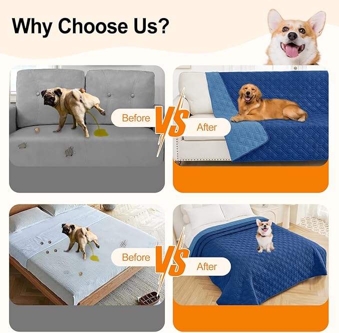 Smiry Waterproof Dog Blanket, 52x82 Inch Soft Pet Bed Cover Reversible, Washable Sofa Couch Furniture Protector for Small Medium Large Dog Puppy Cat, Navy/Blue