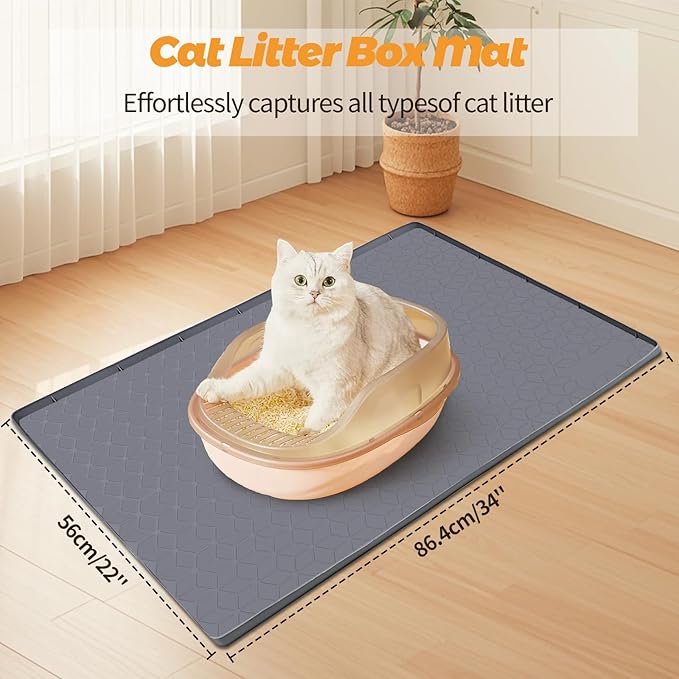 Cat Litter Mat, Extra Large 33.8" x 22" Silicone Mat Litter Trapping Mat for Scatter Control, Soft on Kitty Paws, Easy to Clean (Dark Grey)