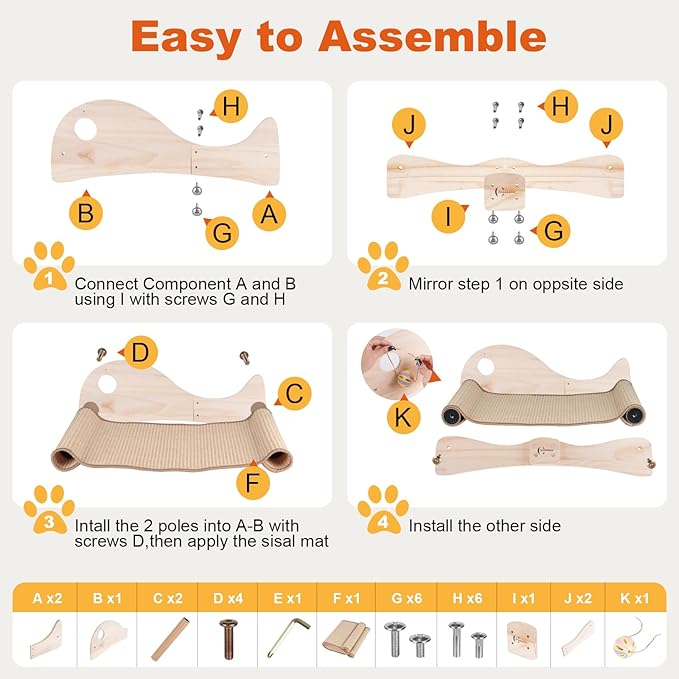 Oroonoko Cat Scratcher Bed for Indoor 2-in-1 Sisal Scratching Post & Hammock with Easy Assembly, Non-Tip Wood Base, Large Cat Bed & Scratch Pad (Fish Back)