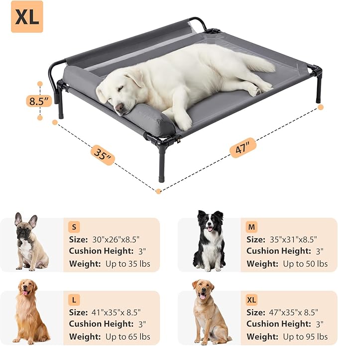 Cooling Elevated Dog Beds, Outdoor Raised Dog Bed for Large Pet, Elevated Outdoor Pet Cot, Durable Breathable Teslin Mesh with Slope Headrest, Chew Proof Portable Pet Bed for Indoor and Outdoor Use