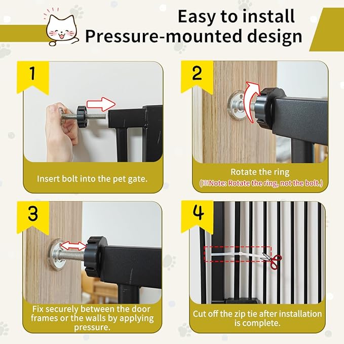 Lumizone Extra Tall Cat Gate 61.02" High Pressure Mounted Extra Wide 2025 New (17 Sizes) 1.37" Gap No Drilling Auto-Close One-Handed Operation Tall Pet Gate for Dogs(Black, 42.52"-46.64"/108-118CM)