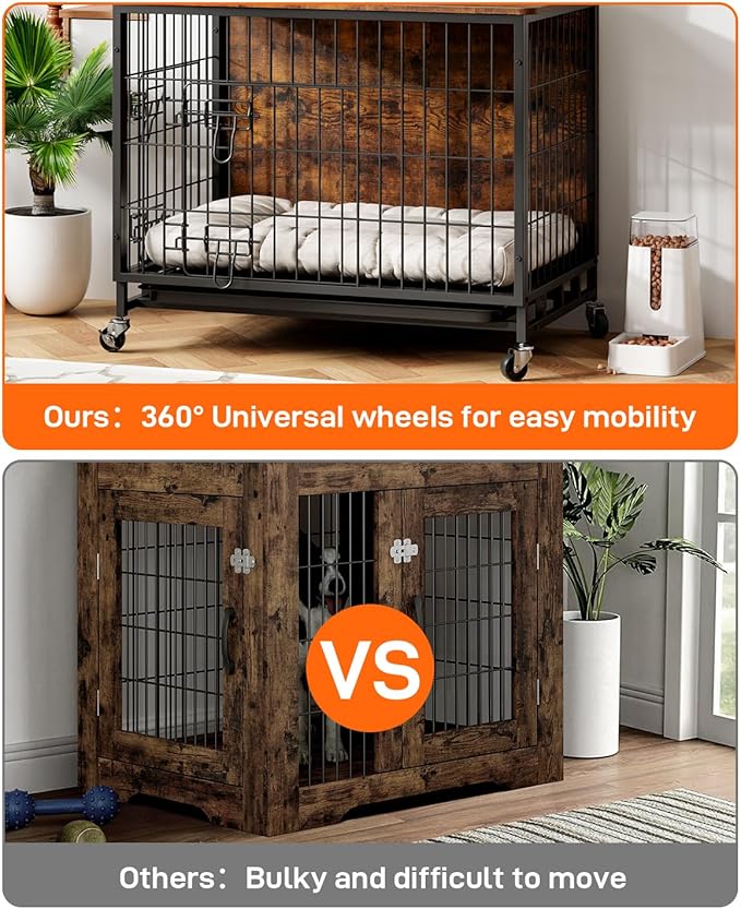 Dog Crate Furniture, 32.5" Wooden Dog Crate Furniture Side End Table, Indoor Kennel with Double Doors, Crates for Medium Dogs, Rustic Brown