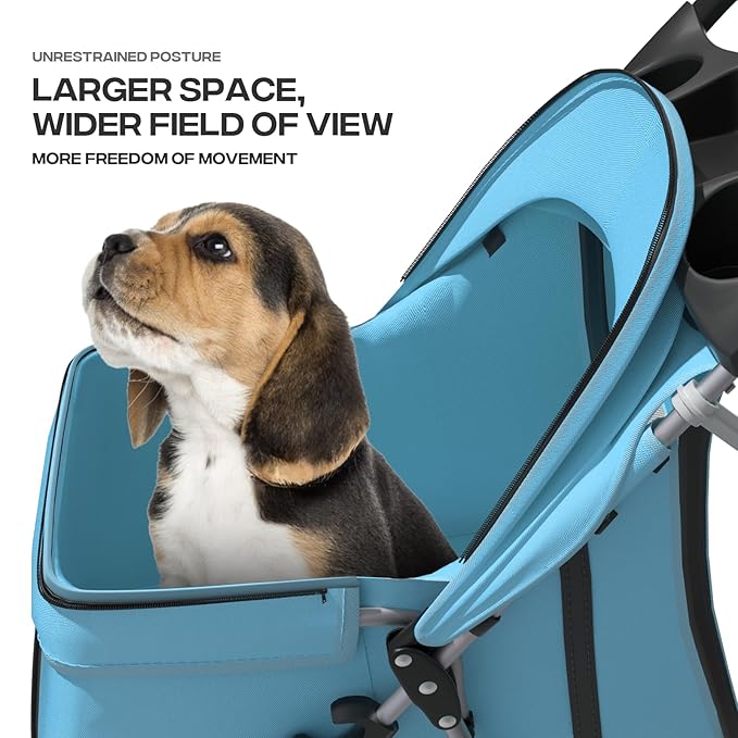 Cat Dog Stroller,3-Wheels Pet Stroller for Medium/Puppy Dogs 30 Lbs, with Storage Basket and Cup Holder, Breathable Mesh Mint