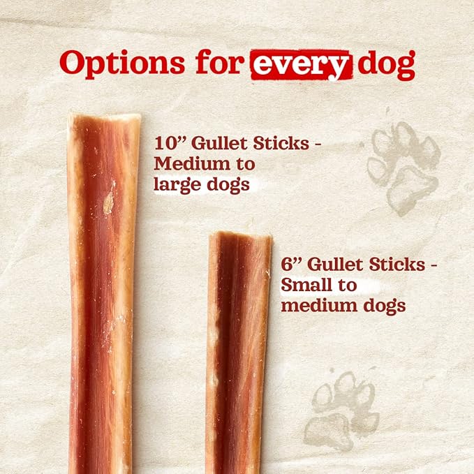 Natural Farm Gullet Sticks (6 Inch, 25 Pack), Grain-Free, Preservative-Free & Fully Digestible Beef Esophagus – Gentle Yet Effective Fun - Best for Light, Pups & Senior Chewers