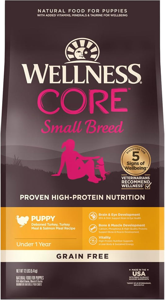 Wellness CORE Grain-Free High-Protein Small Breed Dry Dog Food, Natural Ingredients, Made in USA with Real Meat (Puppy ,Turkey, 12-Pound Bag)