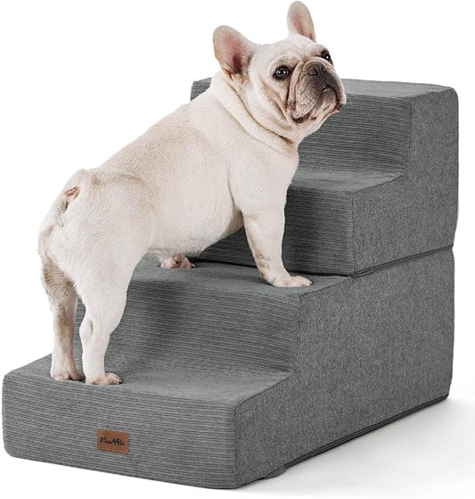 Made4Pets Dog Steps for Bed, Extra Wide Dog Stairs for High Bed Couch Sofa, 35D Foam Pet Steps for Small Dogs and Cats(Up to 40lbs), Non-Slip Bottom Pet Stairs, Grey, 4 Steps