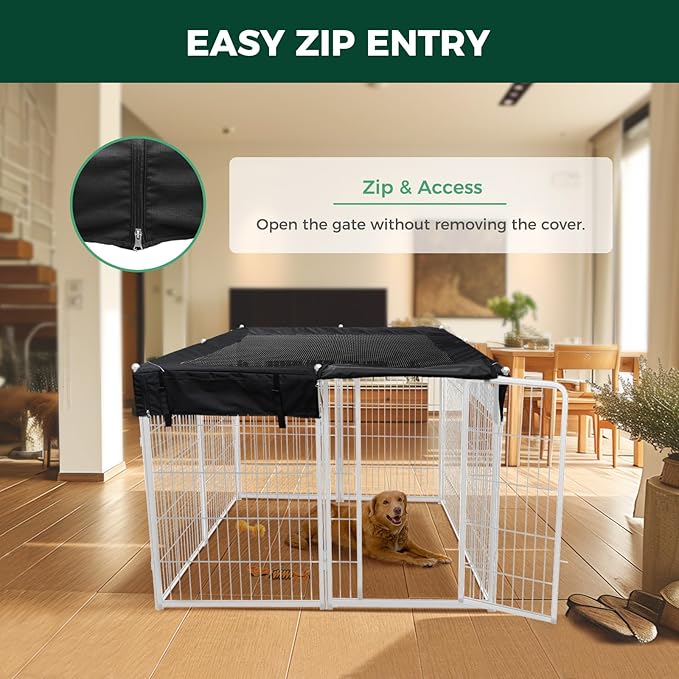 FXW Homeplus Unleashed Indoor Dog Playpen - Stress-Free and Safe Play, Heavy Duty 40 Inch 8 Panels with Playpen Cover for Medium and Large Dogs, White│Patented