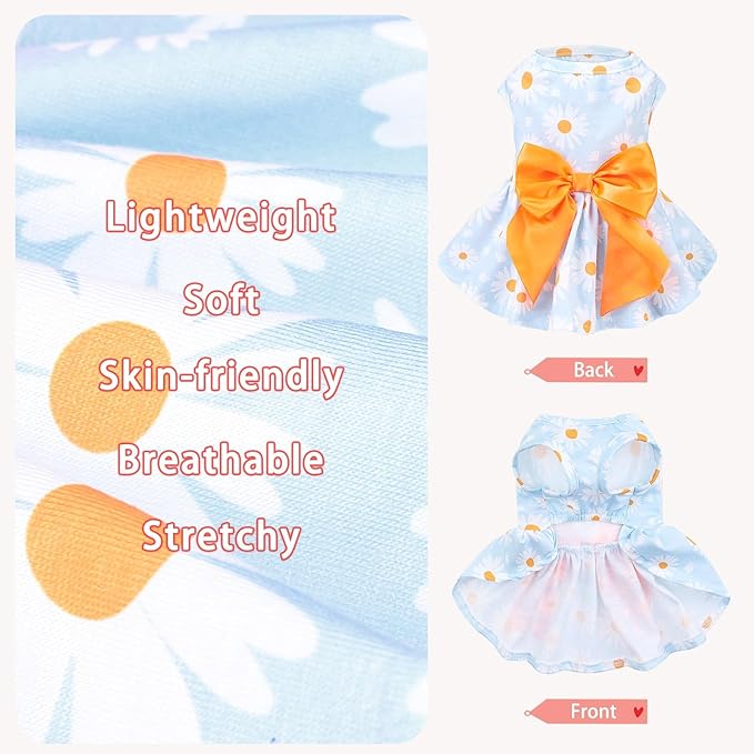 PUPTECK Floral Dog Dress for Spring Outfit Puppy Cute Small Dogs Clothes,Daisy,L