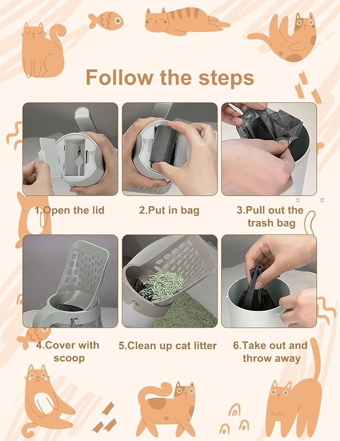 Cat Litter Shovel Scoop with Bag Leakproof Detachable Holder & 90 Odor-Sealing Refill Bags for Efficient Waste Management