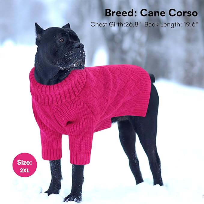 SUNFURA Dog Sweater, Christmas Sweaters for Large Dogs, Solid Color Dog Pullover for Fall Winter, Warm Sweatshirt Knit Turtleneck for Corgi, French Bulldog, Hot Pink L