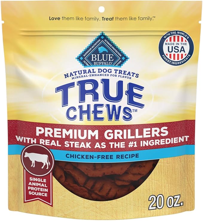 Blue Buffalo True Chews Premium Grillers Dog Treats, Made in The USA with Natural Ingredients, Steak, 20-oz Bag