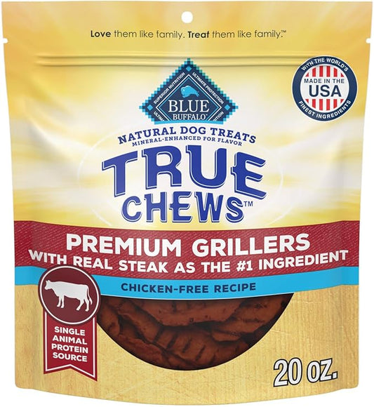 Blue Buffalo True Chews Premium Grillers Dog Treats, Made in The USA with Natural Ingredients, Steak, 20-oz Bag