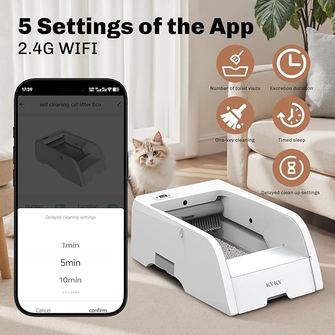 2 in 1 Self Cleaning Litter Box with APP Control, Open or Covered Canopy Design to Meet Cats' Varying Preferences, Large Automatic Cat Litter Box for Multiple Cats, Quiet, Odorless & Safe