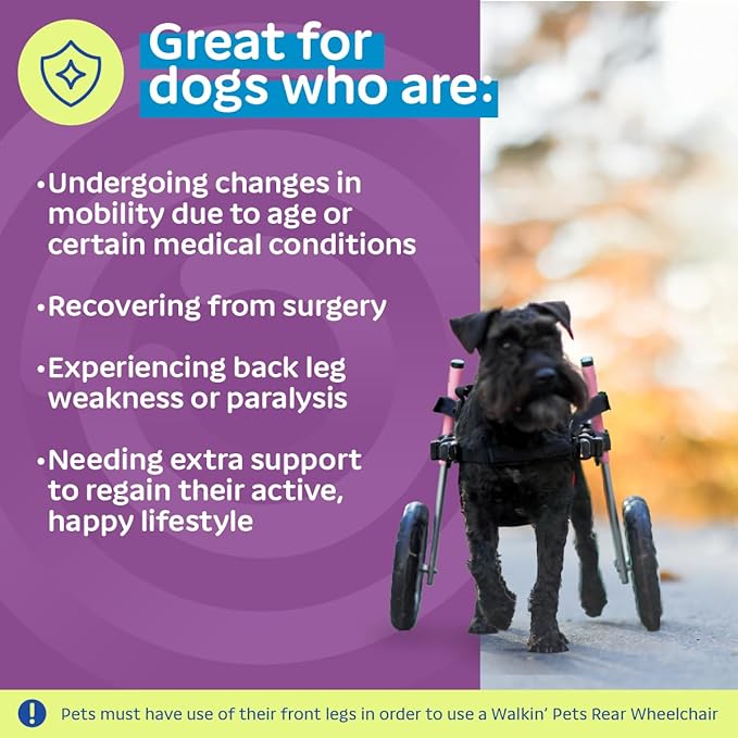 Walkin' Wheels Small Dog Wheelchair, Lightweight Dog Wheelchair for Back Legs, 15-25 lbs, for 12-15 inches Leg Height - Pink