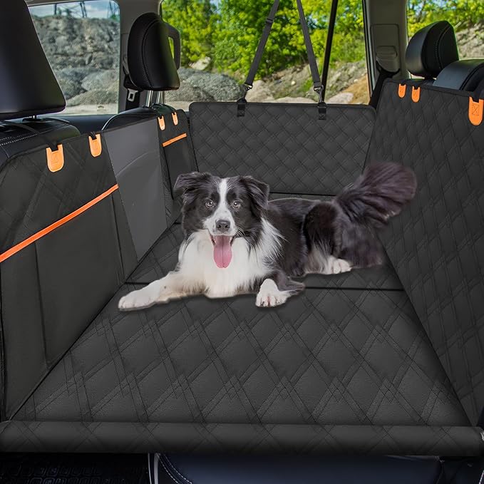 Back Seat Extender for Dogs - Extra 40% Space, Dog Car Seat Cover Hard Bottom Holds 400lbs, Waterproof Dog Hammock & Car Seat Cover with Mesh Window, Perfect Travel Bed for Cars, SUVs