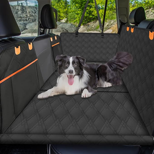 Back Seat Extender for Dogs - Extra 40% Space, Dog Car Seat Cover Hard Bottom Holds 400lbs, Waterproof Dog Hammock & Car Seat Cover with Mesh Window, Perfect Travel Bed for Cars, SUVs