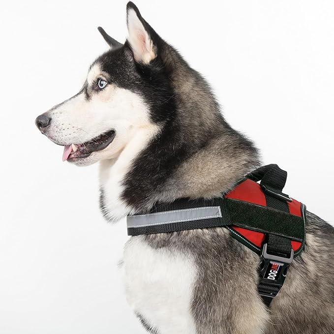Dogline Dog Harness, Reflective No-Pull Adjustable Vest with Handle for Walking, Training, Service Breathable No - Choke Harness for Small, Medium or Large Dogs Room for Patches Girth 33"-46" in Red