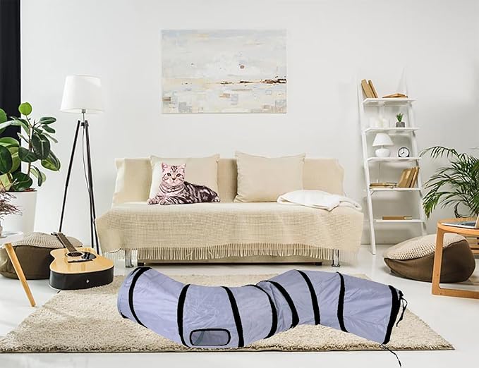 Cat Tunnel for Indoor Cats Interactive, Rabbit Tunnel Toys, Pet Toys Play Tunnels for Cats Kittens Rabbits Puppies Crinkle Pop Up Gray 47" Shape S