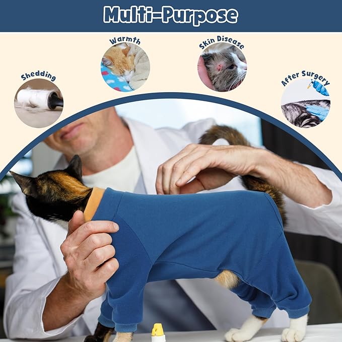 Cat Hair Sticky Onesie, Prevent Hair Loss Cat Pajamas, Long Sleeves Anti-Licking & Skin Disease Recovery Suit for Cats, Sphynx Clothes Costumes Outfits for Pet