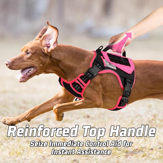 WINGOIN Tactical Dog Harness for Small Dogs, No Pull Harness with Handle Pockets Poop Bag, Reflective Dog Vest, Military Heavy Duty Big Dog Harness for Walking Hiking Training (Black Pink, S)