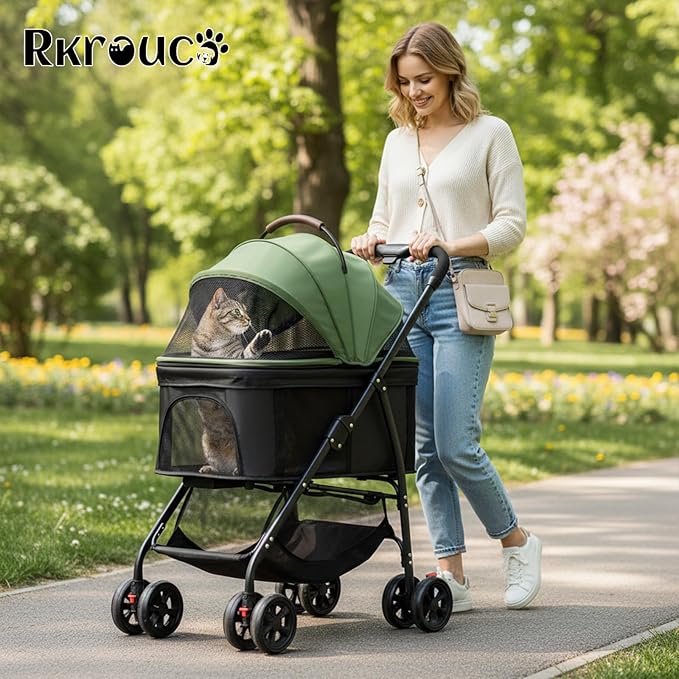 3 in 1 Dog Strollers 4 Wheels Folding Pet Stroller with Detachable Carrier Multifunction Portable Dogs Travel Carriers for Medium Small Puppy Kittens(Green)