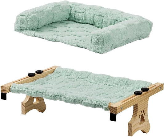 Cat Sill Window Perch Sturdy Hammock Window Seat with Cushion Bed Cover, Premium Wood & Metal Frame for Cats, Easy to Adjust Cat Bed for Windowsill, Bedside and Drawer (Blue-Green, 15)