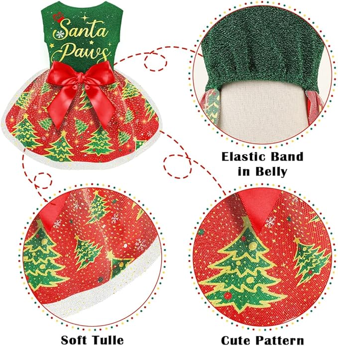 Funny Puppy Dress with Bow - Dog Dresses & Costumes for Small & Large Dogs - Pumpkin Witch Bat Pet Costume for Halloween & Christmas