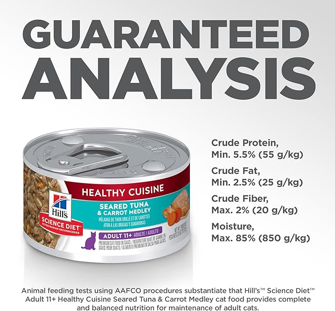 Hill's Science Diet Healthy Cuisine, Senior Adult 11+, Great Taste, Wet Cat Food, Seared Tuna & Carrot Stew, 2.8 oz Can, Case of 24