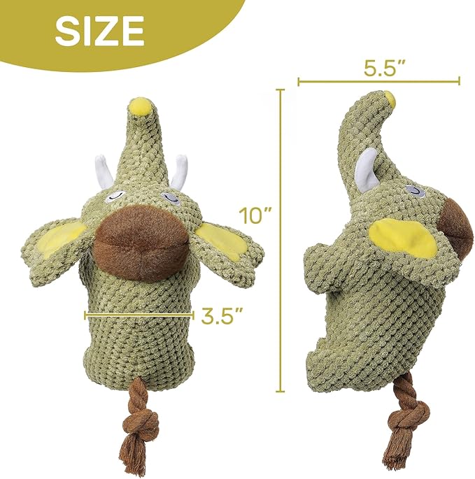 Hollypet Squeaky Plush Stuffed Durable Dog Toys, Cute Puppy Chew Toys for Small, Medium and Large Breed Dogs，Green Elephant