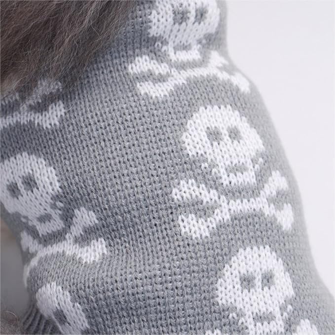 Skull Dog Sweater Holiday Halloween Christmas Pet Clothes Soft Comfortable Dog Clothes - Grey