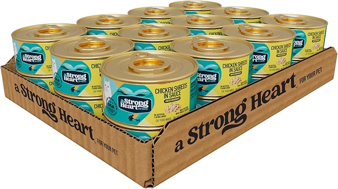 A Strong Heart Canned Wet Cat Food, Chicken Shreds in Sauce -3 oz Cans (Pack of 24), Made in The USA with Real Chicken