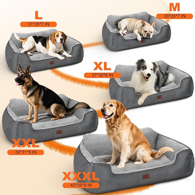 Orthopedic Dog Beds Large Sized Dog, Washable Memory Foam Pet Bed with Sides, Large Pet Couch Sofa with Non-Slip Bottom, 31”x26”x7”, Grey