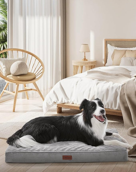 OhGeni Orthopedic Waterproof & Machine Washable Dog Bed for Medium Large Pets, Suitable for Crates, Cat Mat with 25D Egg Crate Foam, Non-Slip Bottom & Removable Cover, 35 Inches(Gray)