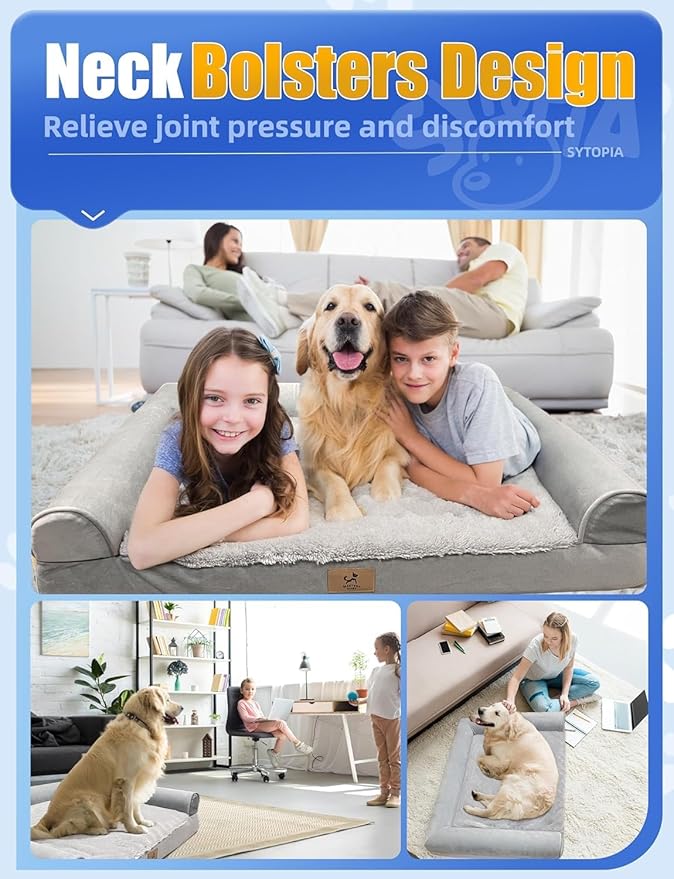 Sytopia Chew Proof Dog Bed for Large Dogs Orthopedic, 42 Inch Indestructible Pet Beds Extra Large, Washable Removable Cover and Anti-Slip Bottom - X-Large