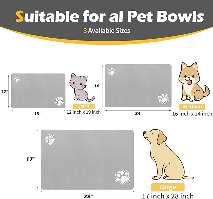 Pet Feeding Mat-Absorbent Dog Mat for Food and Water Bowl-Accessories Pet Supplies-Bowl for Messy Drinkers-No Stains Quick Dry Dog Water Dispenser Mat (16"x24", Light Grey)