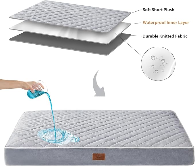 WNPETHOME Orthopedic Dog Beds for Large Dogs, Extra Large Waterproof Dog Bed with Removable Washable Cover, Egg Crate Foam Pet Bed, XL Dog Crate Bed