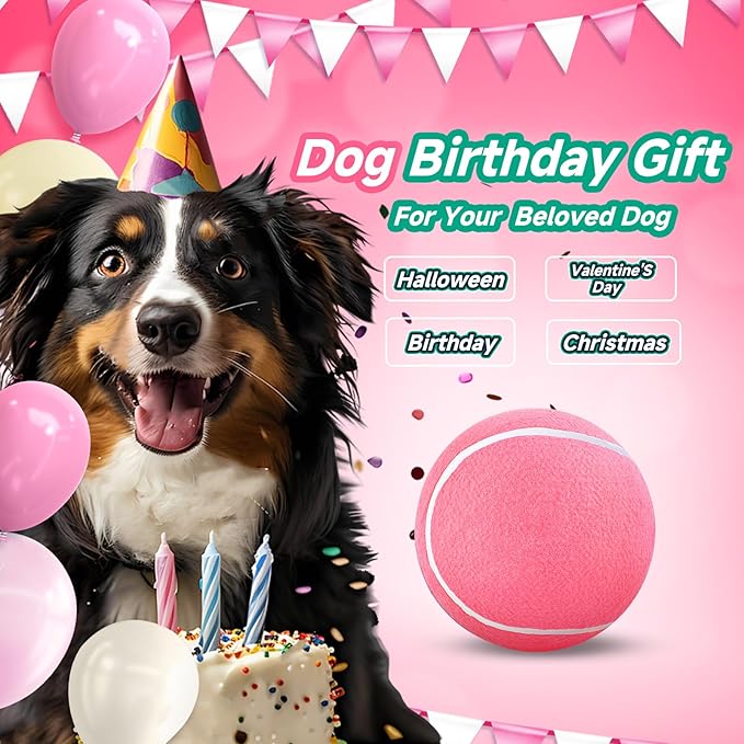 HETOO Large Dog Tennis Balls: 9.5 inch Pink Dog Toys- Giant Big Outdoor Dog Toys Balls- Dog Tennis Ball Toys for Small Medium Large Dogs- Pet Toys Birthday Gift