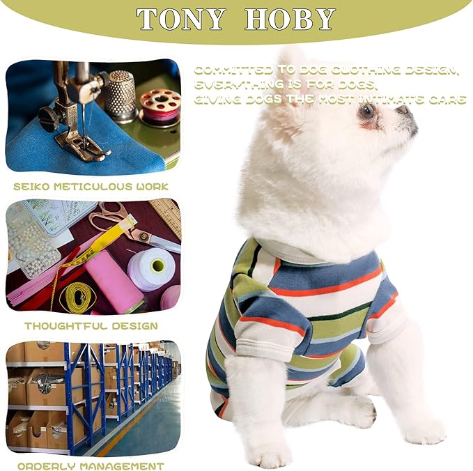 TONY HOBY Dog Pajamas, Dog Jumpsuit, Colorful Dogs Shirt, Dogs Surgery Recovery Suit for Small Medium Breeds (Blue&White, Boy, S)