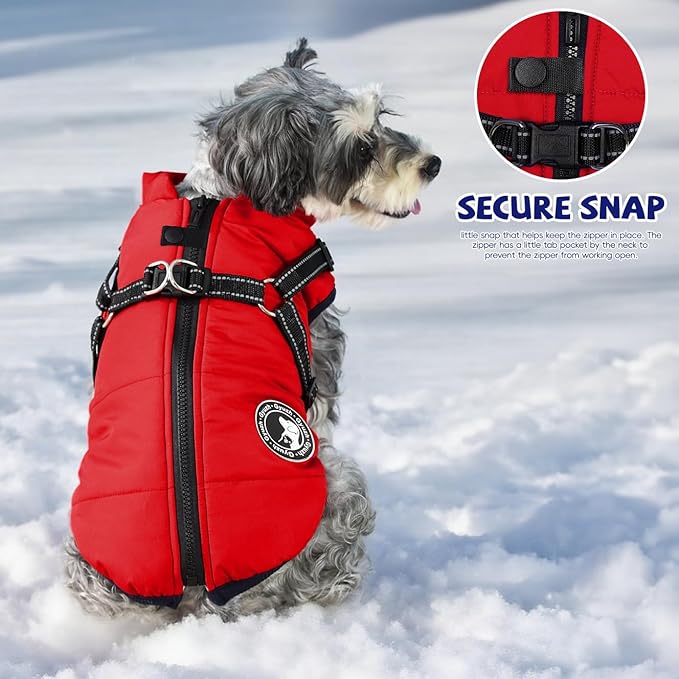 Gyuzh Dog Coat with Harness Puppy Coats Small Dog Harness Jacket Winter Waterproof Jackets for Smal Medium Large Dogs