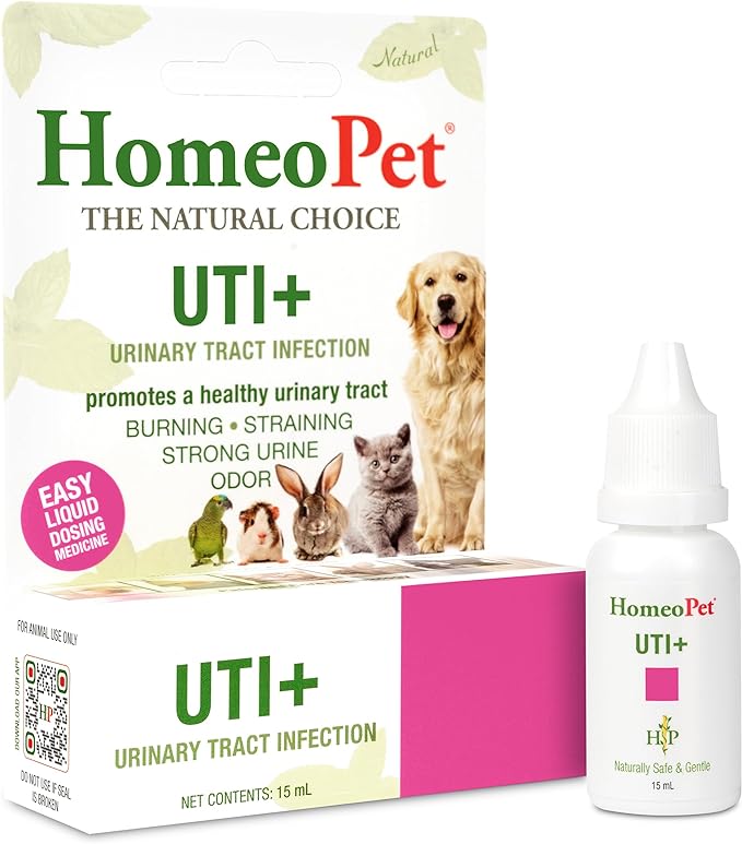 HomeoPet UTI Plus Urinary Tract Relief, Safe and Natural Dog and Cat UTI Supplement, 15 Milliliters