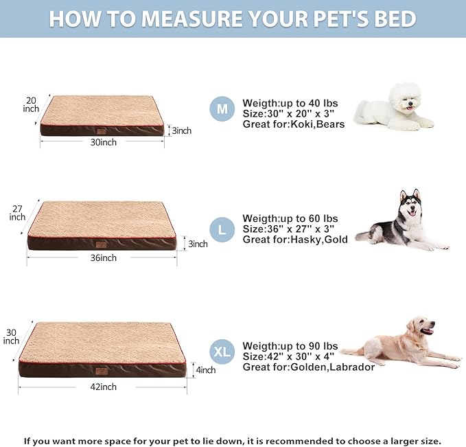 WNPETHOME Orthopedic Large Dog Bed, Large Waterproof Dog Bed with Removable Washable Cover & Anti-Slip Bottom,Egg Crate Foam Pet Bed Mat,Soft Rose Plush Pet Crate Mat