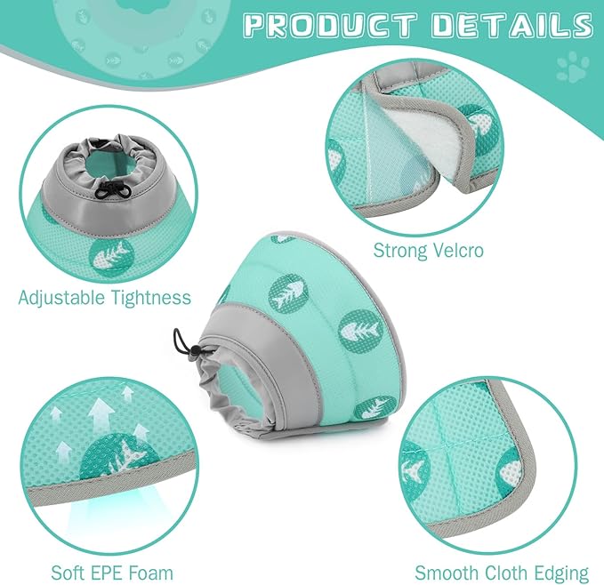 Cat Cone Collar Soft Elizabethan Collar for Surgery Recovery - Adjustable for Small and Large Cats Kittens to Stop Licking