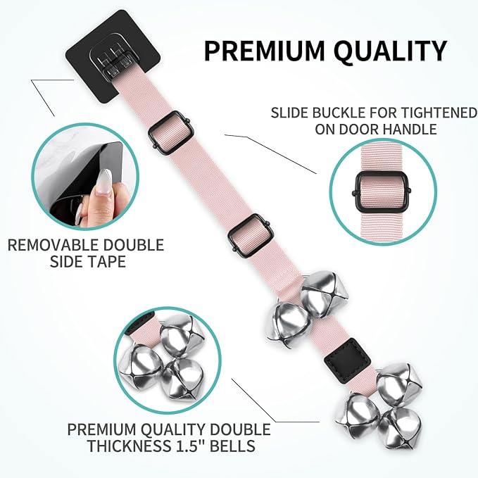 Dog Bells to Go Outside Dog Door Bell Premium Quality Buckle Adjustable Dog Bell Dog Attached to doorknob or Anywhere Near The Door, Length and Height Adjustable
