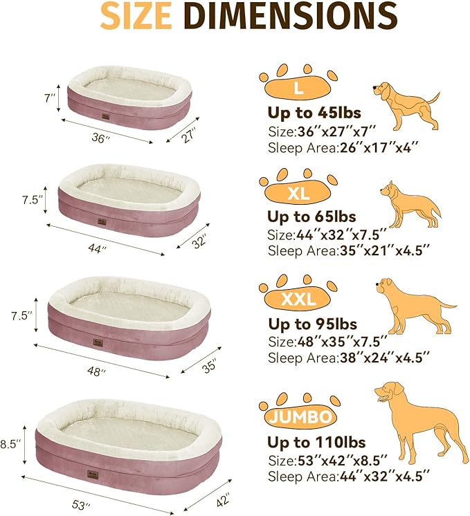 Orthopedic Waterproof Large Memory Foam Dog Bed: Washable Dog Bed with Bolsters - XXL Orthopedic Removable Cover for Medium Large Sized Pet - Non-Slip Bottom - Pink