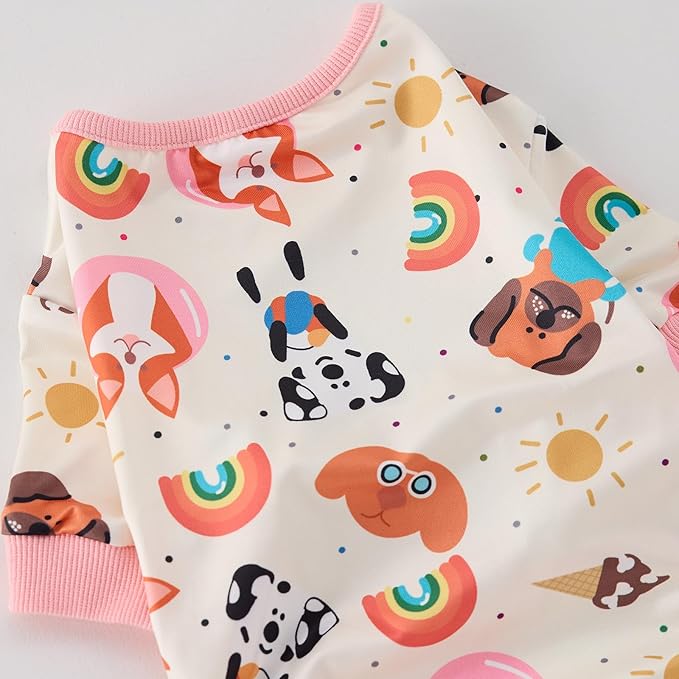 Dog Pajamas Onesie for Small & Medium Dogs - Polyester, Cozy, Wrinkle-Resistant Four-Legged Apparel (Pink White, Small)