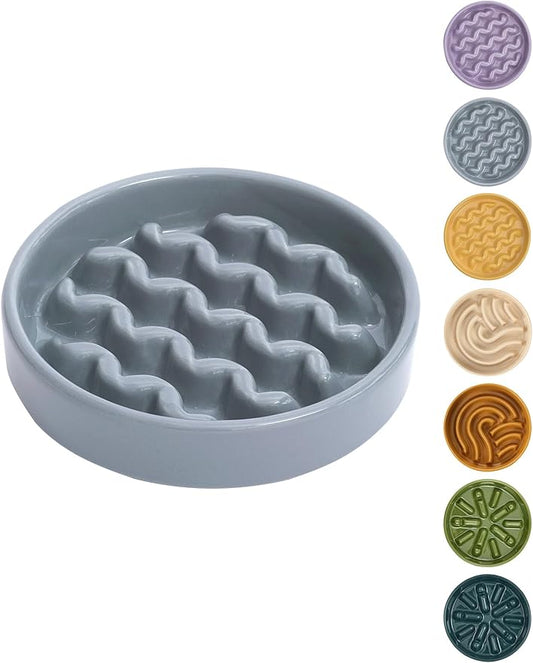 Ceramic Maze Dog Slow Feeder with Non-Slip Silicone Rim – Heavy-Duty Stoneware Bowl with Puzzle Pattern for Bloating & Obesity Prevention (Ice Blue-S)